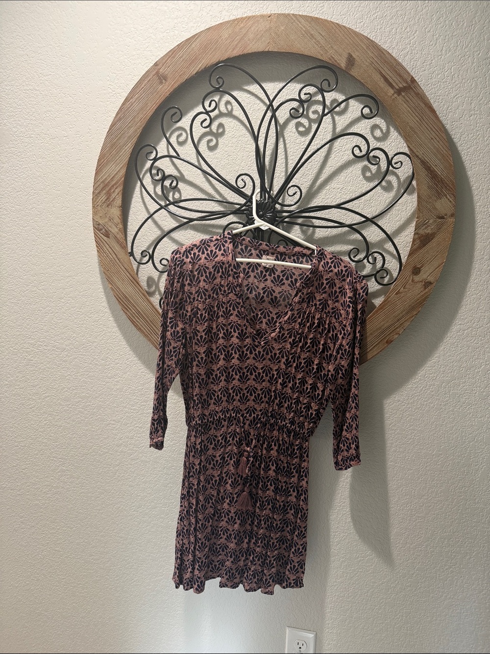 O'Neill Rust Pink and Black Floral Long Sleeve Dress